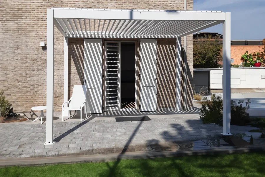 BL-910 White Louvered Roof Pergola Garden
