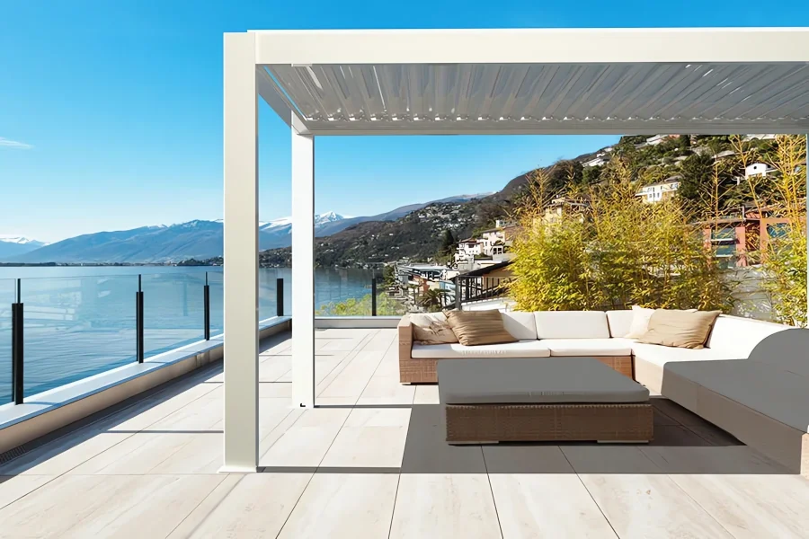 BL-910 Pergola Bioclimatica Bianca Vista Lago Terrazzo